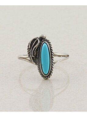 Sterling Silver Turquoise Leaf Design Ring Size 9 1/4